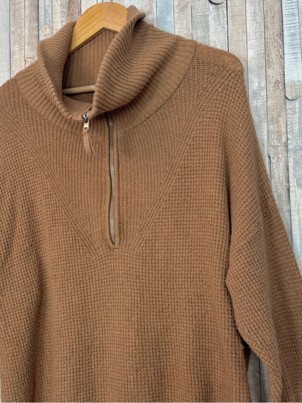 Aerie M Waffle Texture Cozyup Quarter Zip Sweater Pullover Funnel Neck Oversized